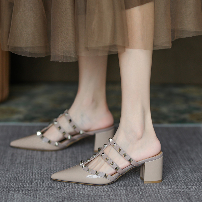 2026 New Spring and Summer Studded Shoes, Pointed Toe High Heels, Sandals, Versatile Outdoor Wear, Chunky Heel, Mid-Heel, Slip-On Women's Shoes 2026 New Spring and Summer Studded Shoes, Pointed Toe High Heels, Sandals, Versatile Outdoor Wear, Chunky Heel, Mid-Heel, Slip-On Women's Shoes