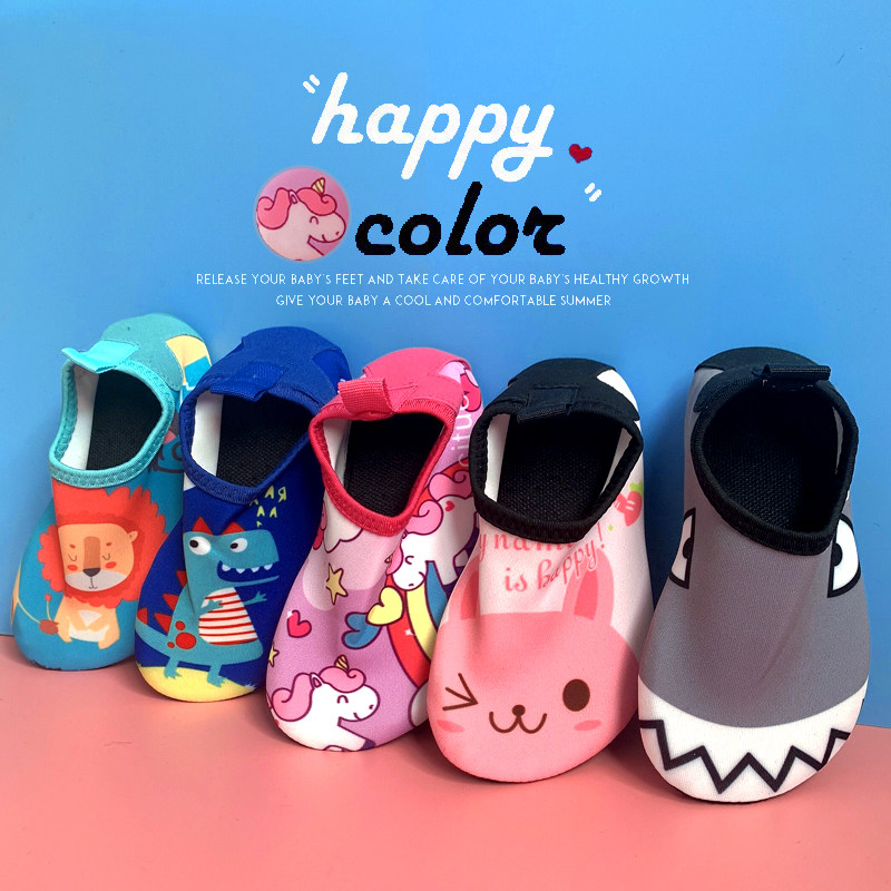 Children's beach shoes anti-slip and cut injury swimming anadromous soft shoes baby with water surf diving shoes 0-7 years old-Taobao