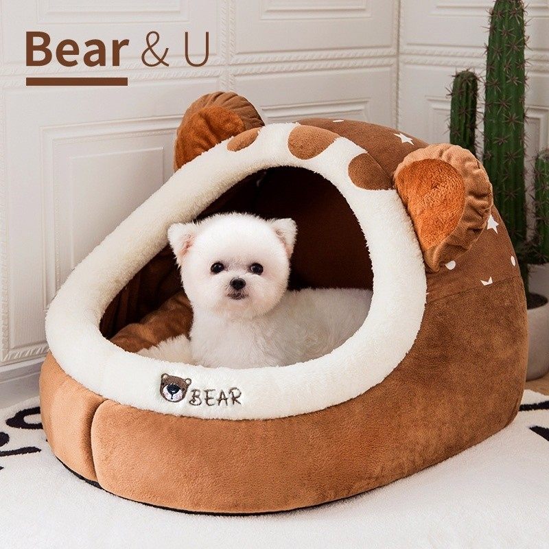 Warm kennel in winter, removable and washable closed small dog Teddy bed French fighting cat kennel for four seasons universal pet supplies