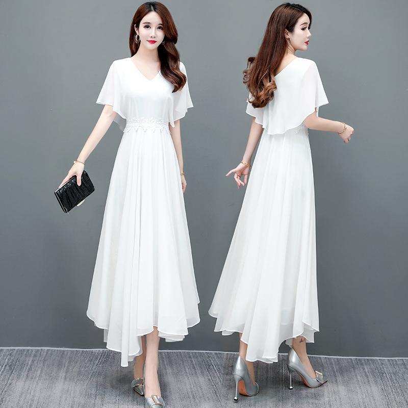 This Year's Popular White Chiffon Dress Is a Summer Dress That Covers the Belly and Looks Slimming, Lace Seaside Vacation Beach Dress, Long Dress This Year's Popular White Chiffon Dress Is a Summer Dress That Covers the Belly and Looks Slimming, Lace Seaside Vacation Beach Dress, Long Dress