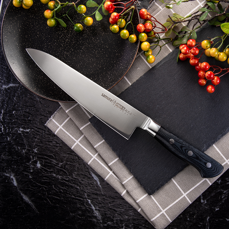 Japanese waiter brand AUS8 three-in-one steel chef's knife eight-inch Western-style cuisine chef's meat sliced ​​small kitchen knife original order