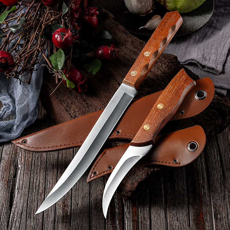 Solid wood shank fruit knife cutting leather knife bending cutting potato melon fruit and vegetable long version knife housekitchen tool