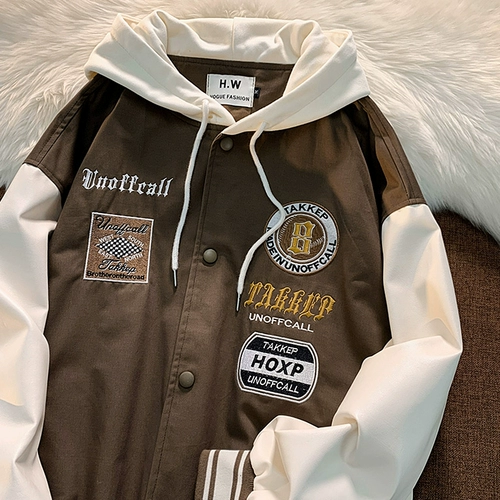 Ретро полиуретановая толстовка с капюшоном, куртка для влюбленных, в американском стиле, с вышивкой, оверсайз