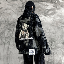 Autumn and winter embroidered Joker coat baseball suit hip-hop ins tide high street tie-dyed bear loose corduroy jacket women