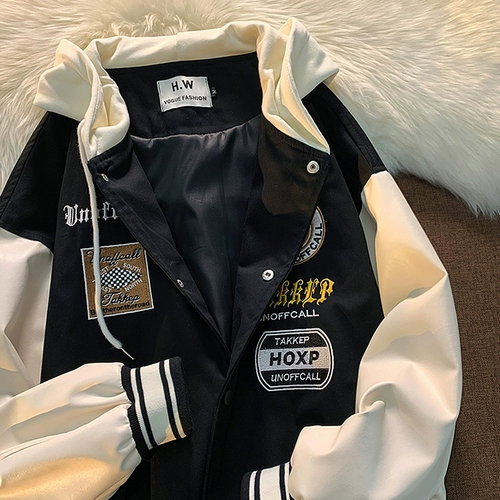 Ретро полиуретановая толстовка с капюшоном, куртка для влюбленных, в американском стиле, с вышивкой, оверсайз