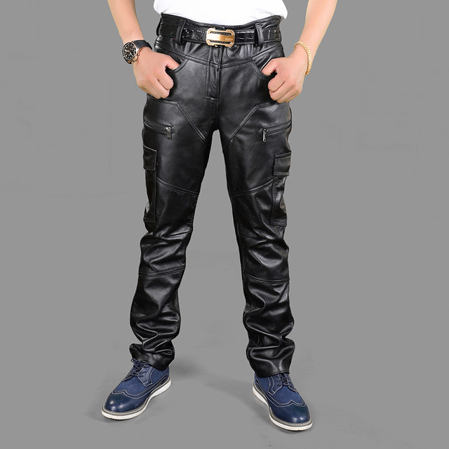 ໂສ້ງຫນັງ Harley ຜູ້ຊາຍ cowhide slim ຕີນລົດຈັກຂີ່ pants ລົດຈັກບາດເຈັບແລະ trousers trendy