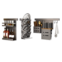 Kitchen rack without punching wall-mounted pot lid rack multi-functional spice rack knife holder wall chopstick storage rack
