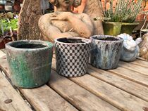 Fall in love with the garden) Foreign trade do old country style color glaze open straight tube small round basin non-partial