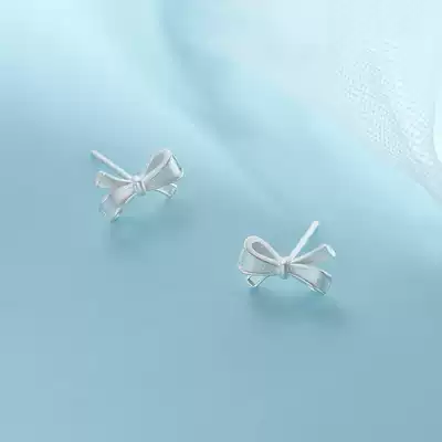 s925 sterling silver bow stud Japanese and Korea sweet and lovely hipster earrings plain silver Women 2020 students