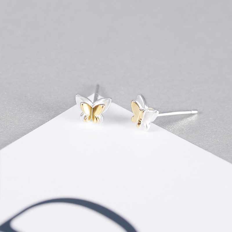 Double - layer butterfly ear nail s925 pure silver color separation sophisticated ear needle base sleep without digesting the individuality temperament
