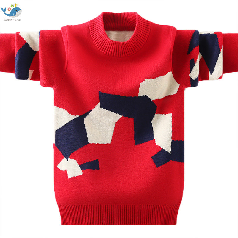 Boy sweater jacket head autumn winter new round collar CUHK boy pure cotton gush thickened warm boy Children's knitted sweatshirt