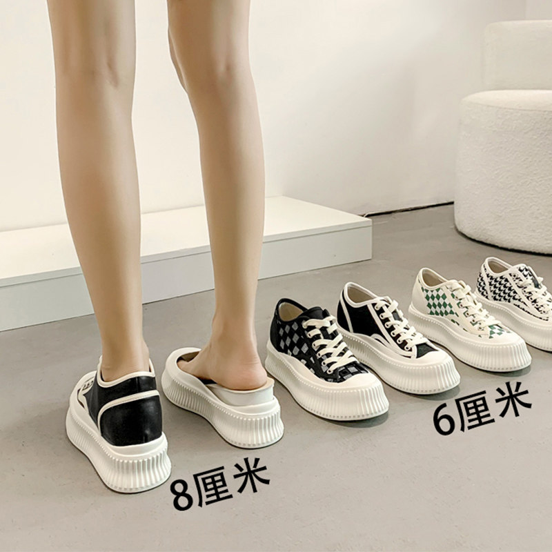 Small cocktail fragrance shoes in small size canvas shoes increased the women's shoes 8cm increase small white shoes