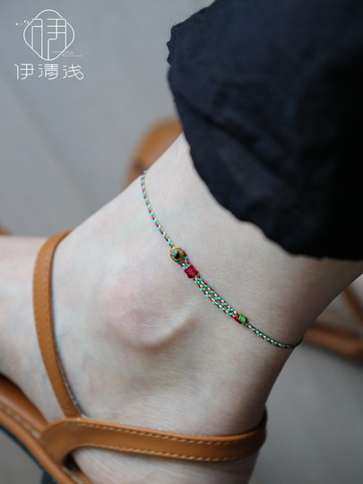 Tobillera de cuerda trenzada de oro puro 999 Yi Qingqian, tobillera de cuerda colorida para Festival del Barco del Dragón, tobillera ajustable del año del animal