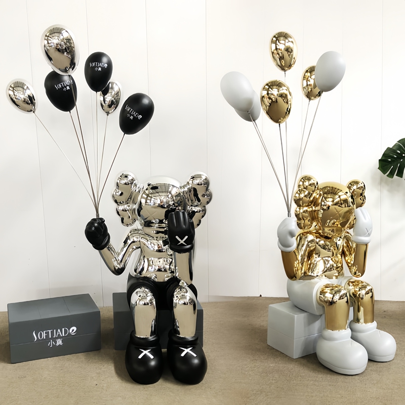 Trendy Electroplated Balloon Bear Sculpture Figurine, Internet-Famous Sitting Bear, Large Floor-Standing Ornament, Store Decoration, Big Doll
