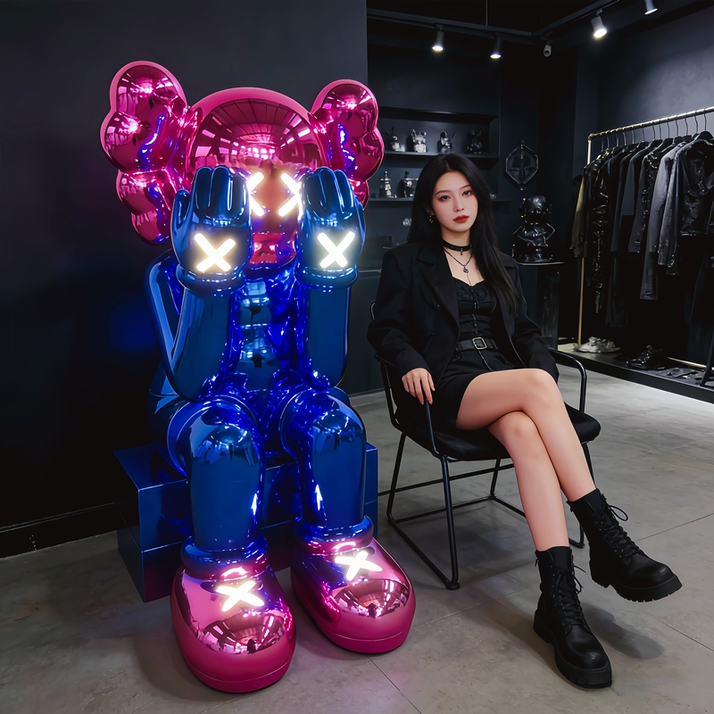 Luminous Sitting Violent Bear Figurine Sculpture Kaws Bar Trendy Shop Check-In Large Floor-Standing Decoration Trendy Decor