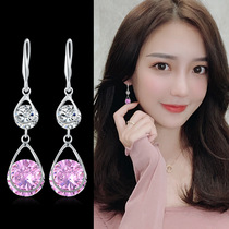 Anti-allergic rose gold shiny water drop pendant earrings female day Korean temperament long Joker crystal Zircon earrings