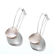 s925 silver needle European and American fashion atmosphere Net red rear hanging earrings temperament long frosted metal round earrings female