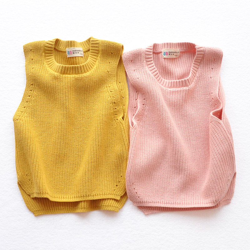 Girls knitted vest 2021 autumn and winter new style outside the heart children's winter sweater pure cotton baby ocean school pink waistcoat