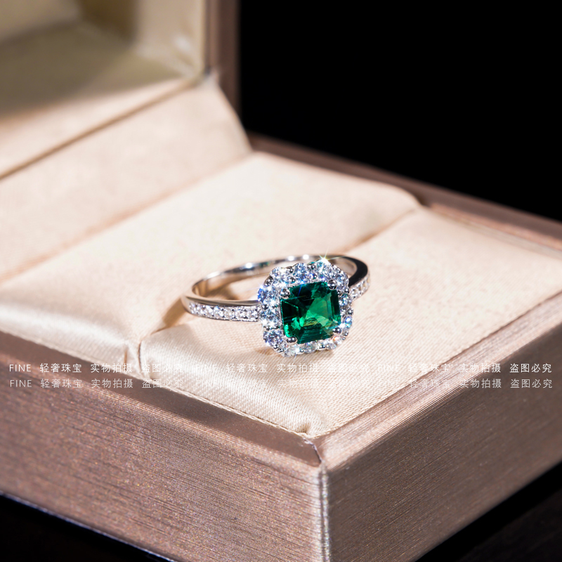 Pt950プラチナメッキ模造ダイヤモンドリング1カラットモアッサナイトダイヤモンドエメラルドリング女性グループ象嵌養殖宝石ウェディング