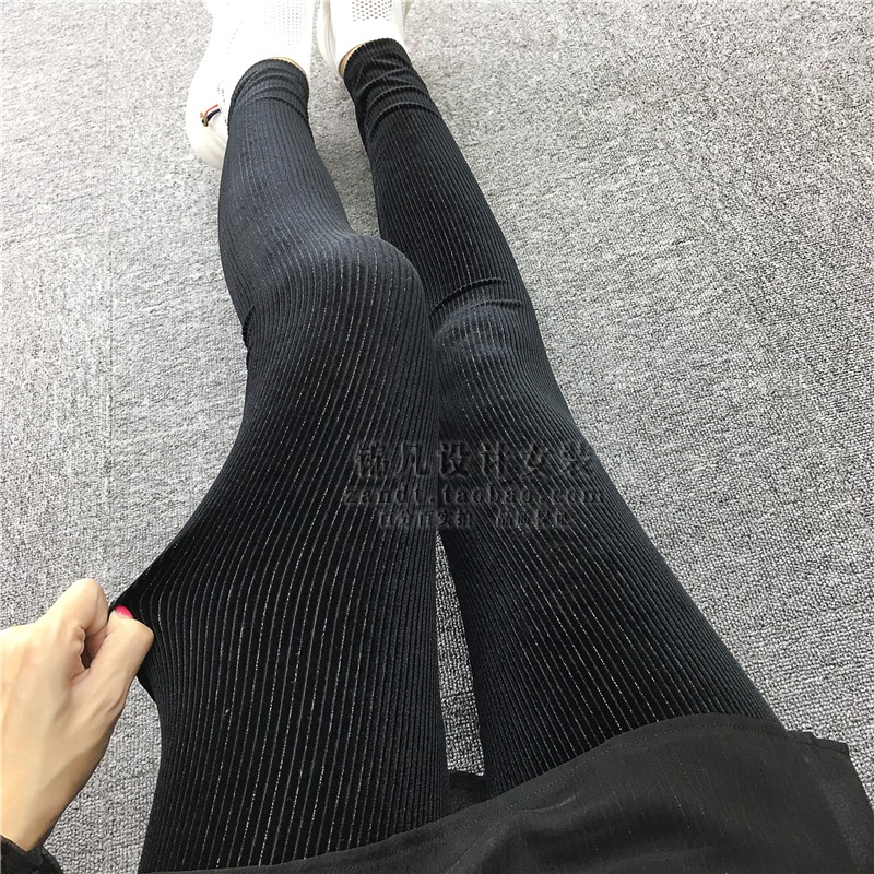 Quần legging nhung vàng mới mặc cho nhà ga châu Âu 2018 co giãn mỏng lụa sáng eo cao bó sát chân quần thời trang nữ đẹp