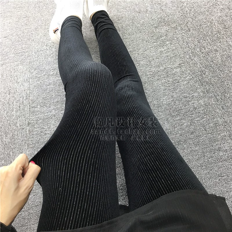 Quần legging nhung vàng mới mặc cho nhà ga châu Âu 2018 co giãn mỏng lụa sáng eo cao bó sát chân quần