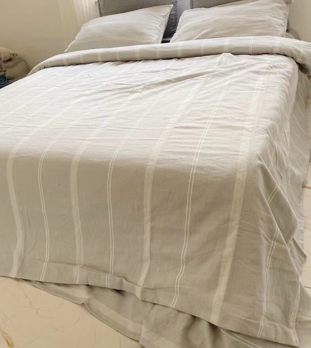 Hemp cotton four-piece set Breathable and dry bed sheet style striped simple smooth muscle skinny machine washable Dapu
