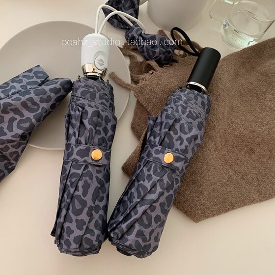 你今天真漂亮～甜酷girl豹纹全自动晴雨伞 好看的雨伞黑胶防晒伞