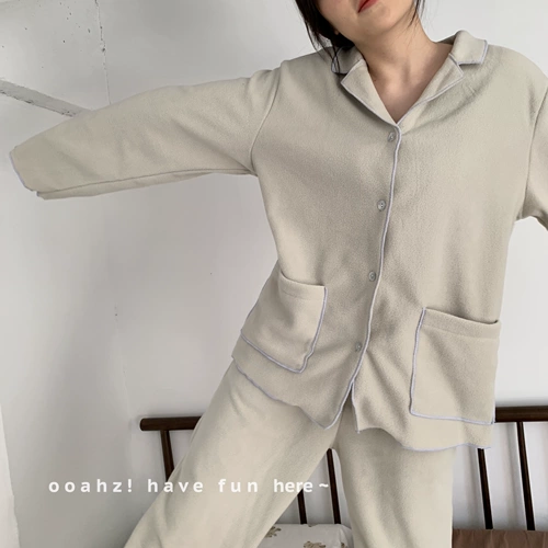 Бархатный японский брендовый лонгслив, штаны, пижама для отдыха, удерживающий тепло комплект