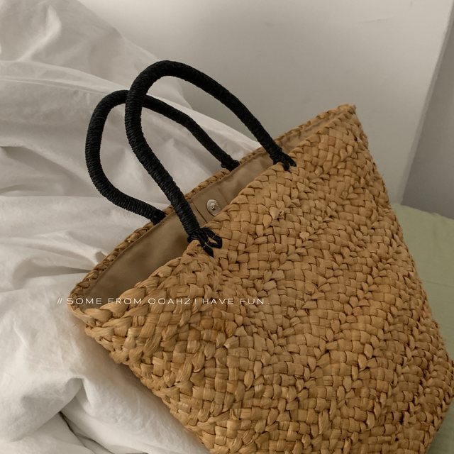 Phuket Holiday~French Large Capacity Straw Bag Vacation Beach Bag Vegetable Basket Handbag Handmade Woven Bag