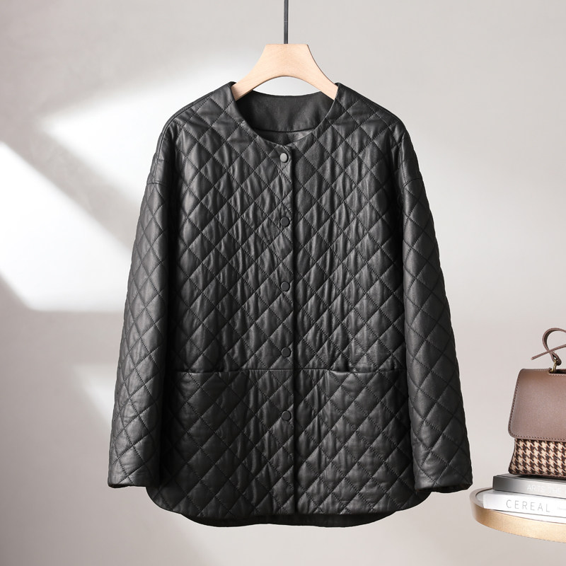 Big cousin stars the same kind of genuine leather magogue jacket woman Henin 2023 new exploits cotton clothing goat leather jacket cotton leather-Taobao