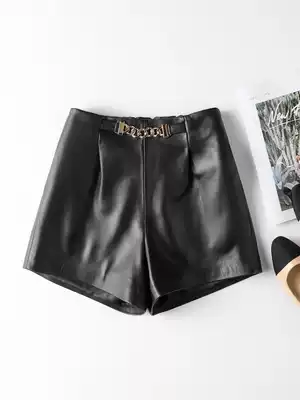 European sheepskin leather shorts women 2021 New Haining high waist wide pants loose casual leather pants wear