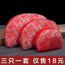 Chinese style specialty handicraft gift portable small cosmetic bag storage bag pocket pocket coin three-piece set of shell bag