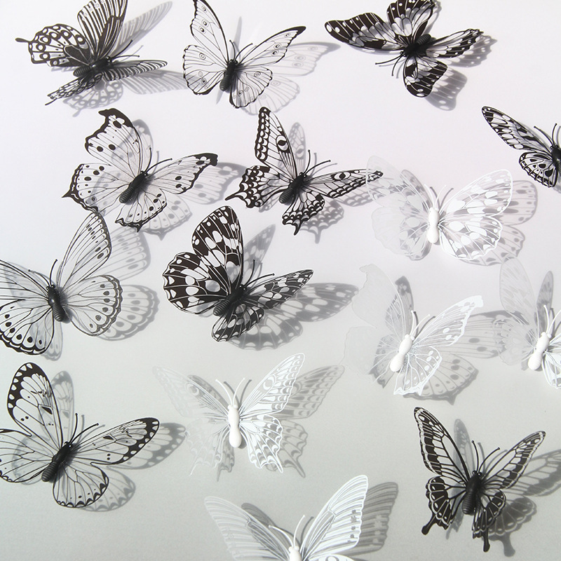 8cm Pin Magnet Black and White Butterfly Transparent 3D Realistic Butterfly Flower Decoration Craft Decorative Butterfly
