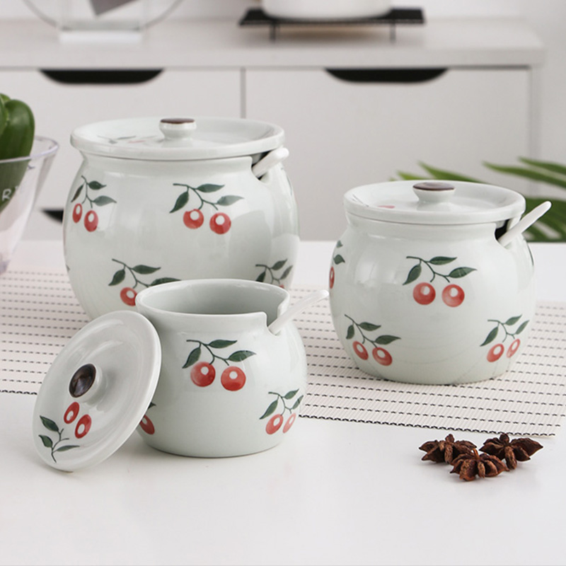 Kitchen Ceramic Salt Tank Seasoning Jar Seasoning Box Home High Temperature Resistant Old Meat Oil Lard Tank Chili Oil Special Jars-Taobao