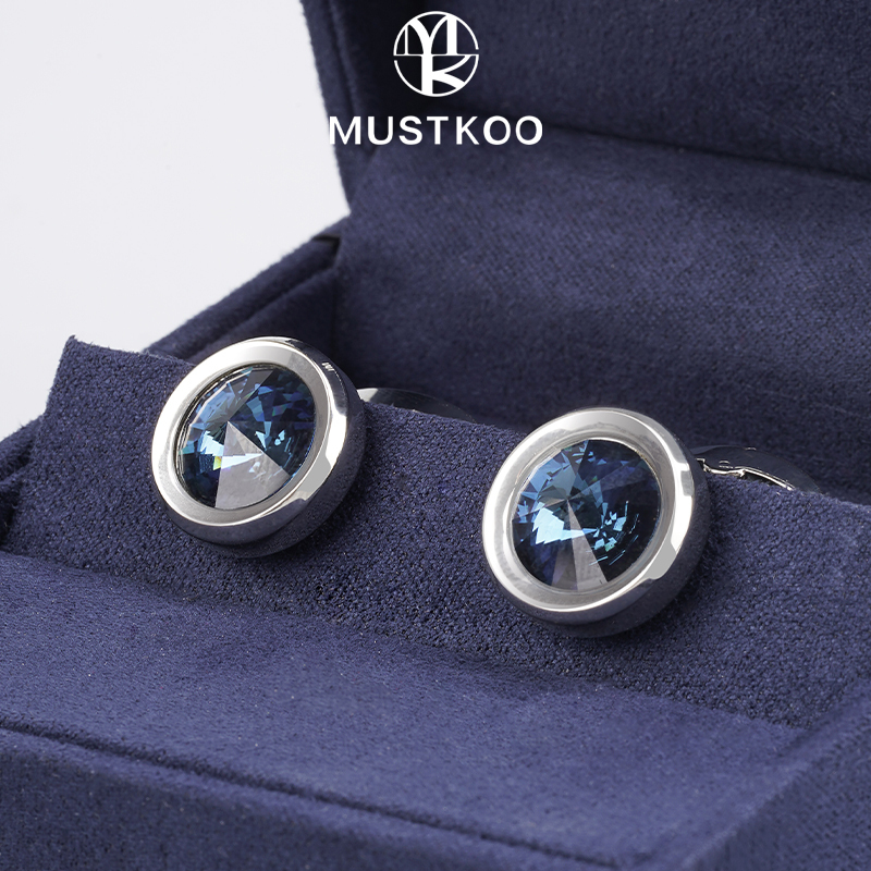Mustkoo Austrian Crystal Cufflinks for Men, Classy French Shirt Cuff Buttons, Accessible Luxury Gift Box