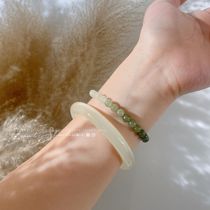 LUUL A touch of Jiangnan spring natural sunny water material gradient Hetian jade cargo head flawless Afghan green and white jade bracelet