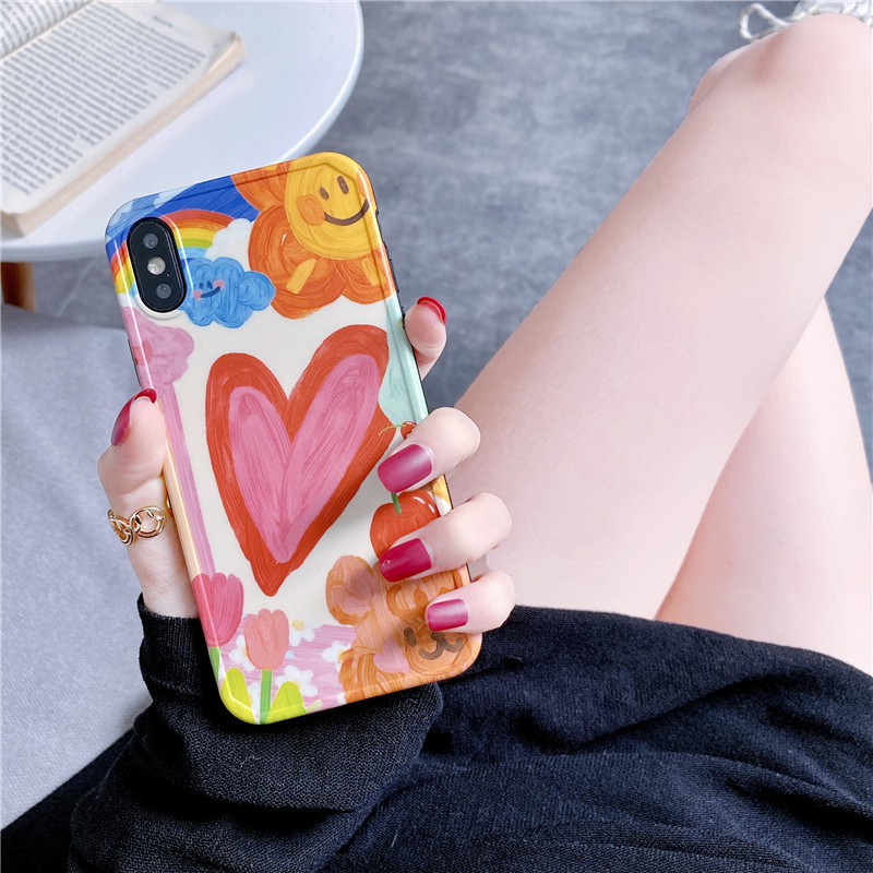 Apple X phone protection shell hand-painted graffiti Apple 11 all-bag anti-fall 8plus girl's heart 7plus soft shell Apple xr creative personality xs oil painting 7 8 lovely se girlfriends internet red tide