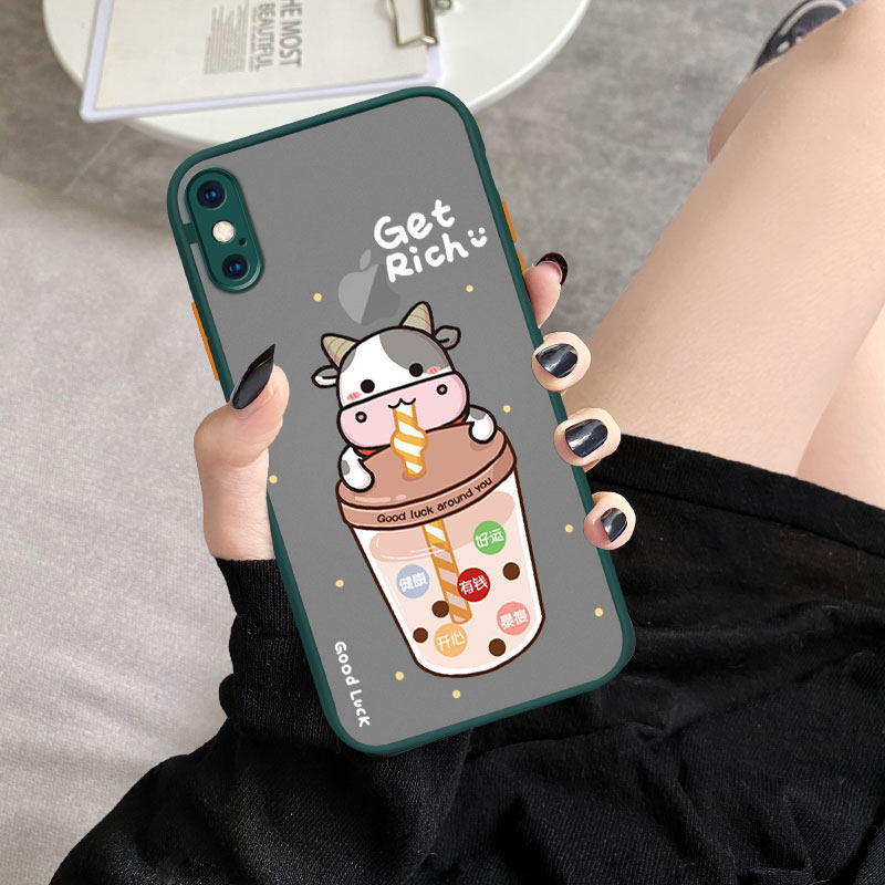 Apple x mobile phone protective shell milk tea cow silicone apple xr new year wishes iPhonex personality creative apple xsmax net red iphonexr all-inclusive anti-fall xs couple tide men and women