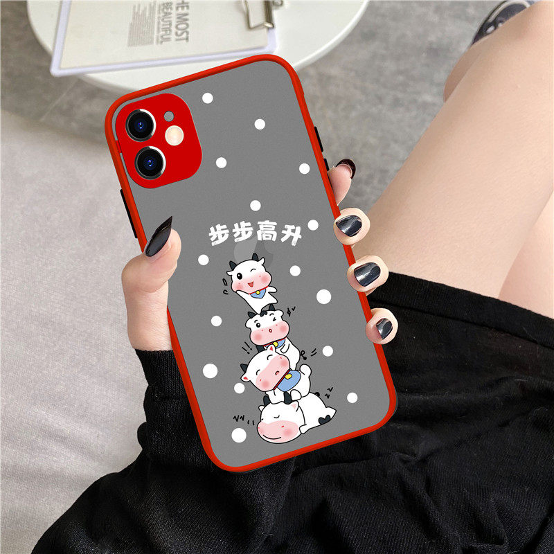 Bull Year Apple 11 Phone Protection Shell Red Step High Up iphone11 Lens Protection Anti-Fall Apple 11promax Crash Frosted Translucent Apple 11Pro Cute Cartoon 2