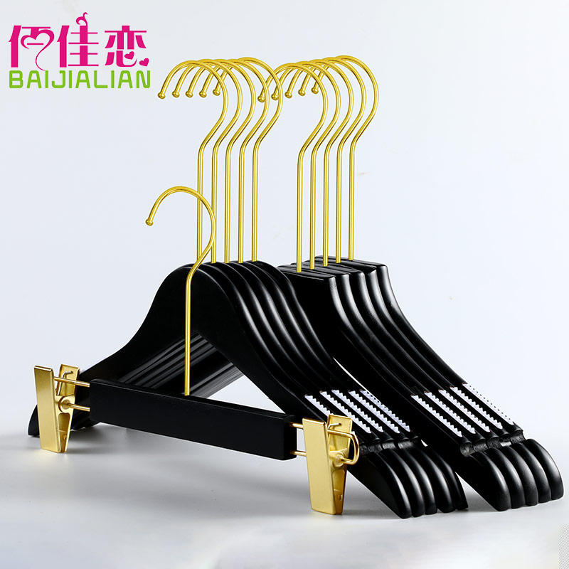 Black clothing store special wood wood pants clip adult anti-slip hanging clothes bracket customized logo