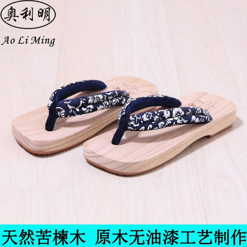 Olimin Japanese-style clogs female herringbone wooden slippers for men and women couples summer home non-slip wooden shoes
