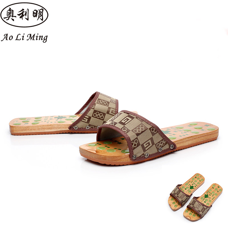 Guisen Massage Wood Slippers Men's Wood Footwear Slippers Male Plantar Acupoint Massage Slippers Men's Summer Home Slippers