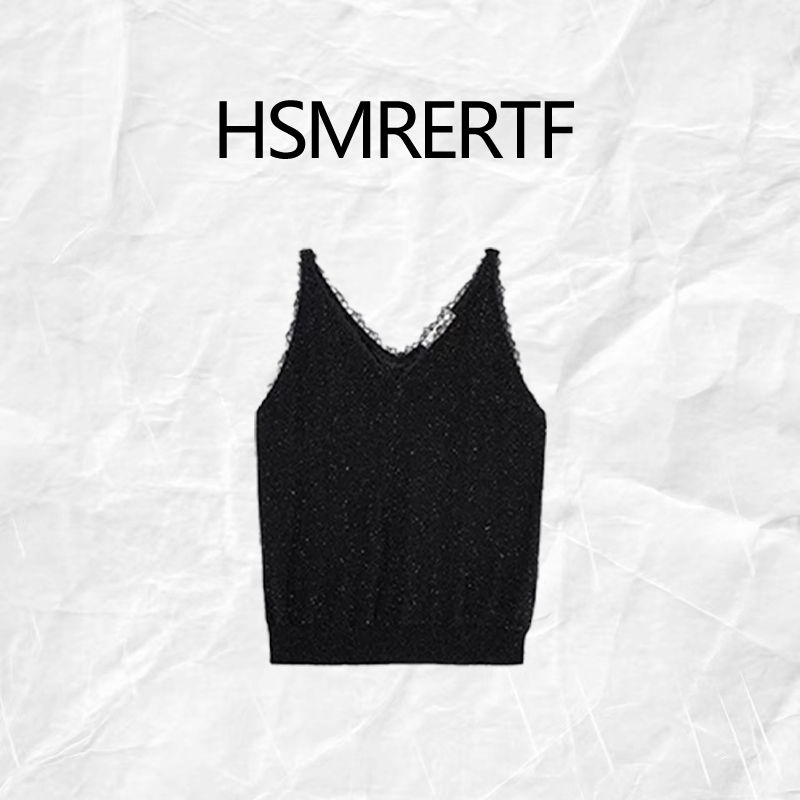 High-End and Elegant Women's Vest 2026 Summer New Style Black Lace V-Neck Sequined High-Quality Sleeveless Top