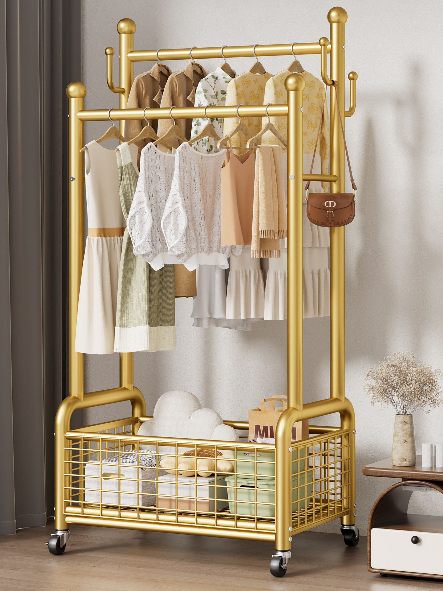 Clothes Rack Floor-Standing Bedroom Home Indoor Storage Trendy 2025 New Model Room Movable Clothes and Hat Rack