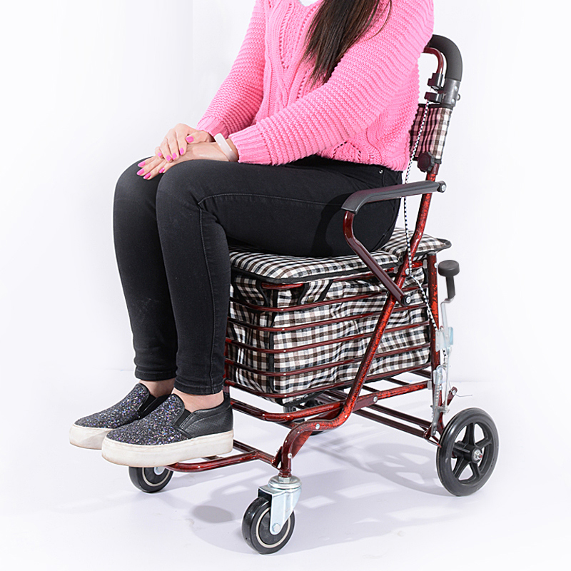 [USD 70.73] Oldage walker folding shopping cart seat can sit four
