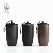 Tea can ceramic rough pottery Japanese retro sealed can moisture-proof household storage small mini portable custom logo