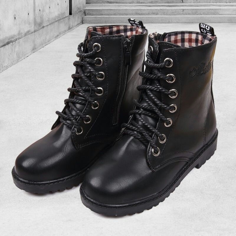 New mid-tube Martin boots show with black white children adult high boots English style boots leather shoes