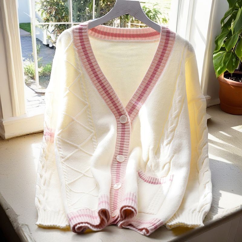 Gentle Style V-Neck Sweater Cardigan for Women, Loose and Lazy Style, New Autumn and Winter Japanese Style, Thick and Soft Knit Cardigan Gentle Style V-Neck Sweater Cardigan for Women, Loose and Lazy Style, New Autumn and Winter Japanese Style, Thick and Soft Knit Cardigan