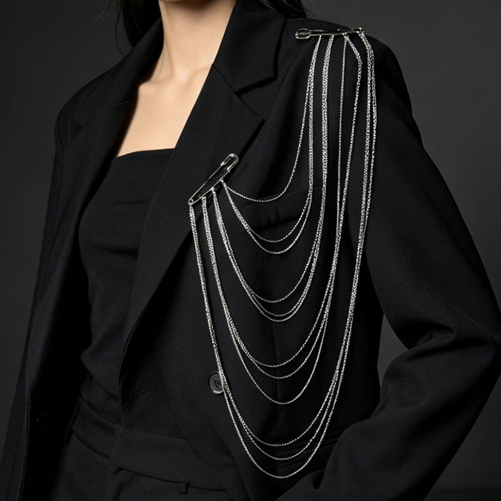 Punk Sweet Cool Multi-layered Plain Chain Tassel Brooch for Men and Women Street Dance Suit Accessories Pants Chain Brooch Jacket Decoration Trendy