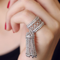 New 2021-wave micro-inlaid luxurious shiny zircon stone drill wheat ear flow Su opening silver ring finger joint tail ring female